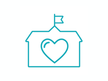 school in blue line drawing with a heart in the middle 